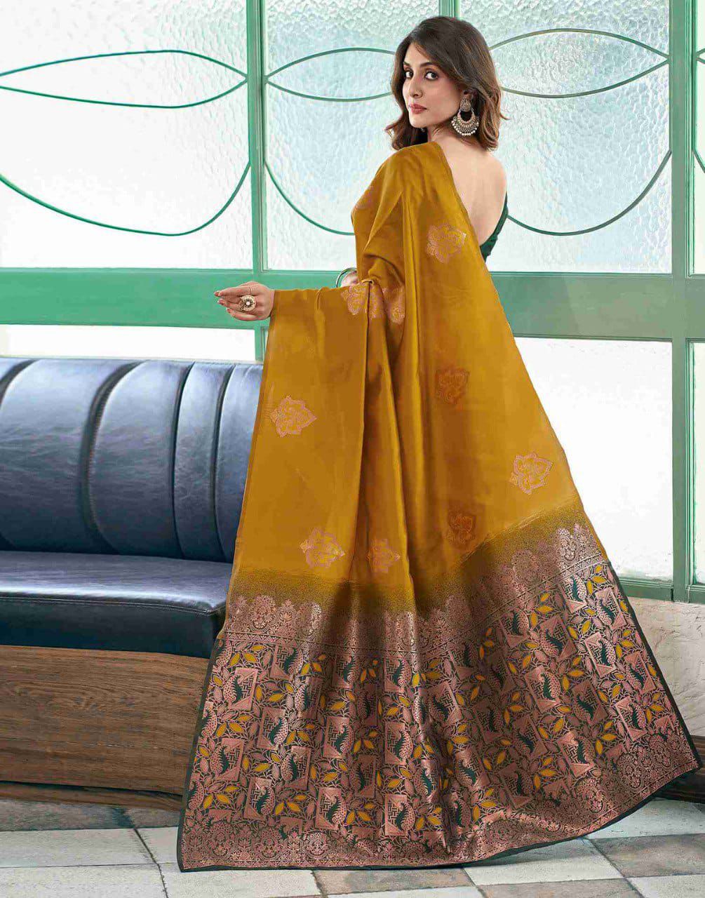 Deserving Mustard Soft Silk Saree With Designer Blouse Piece - Image 4