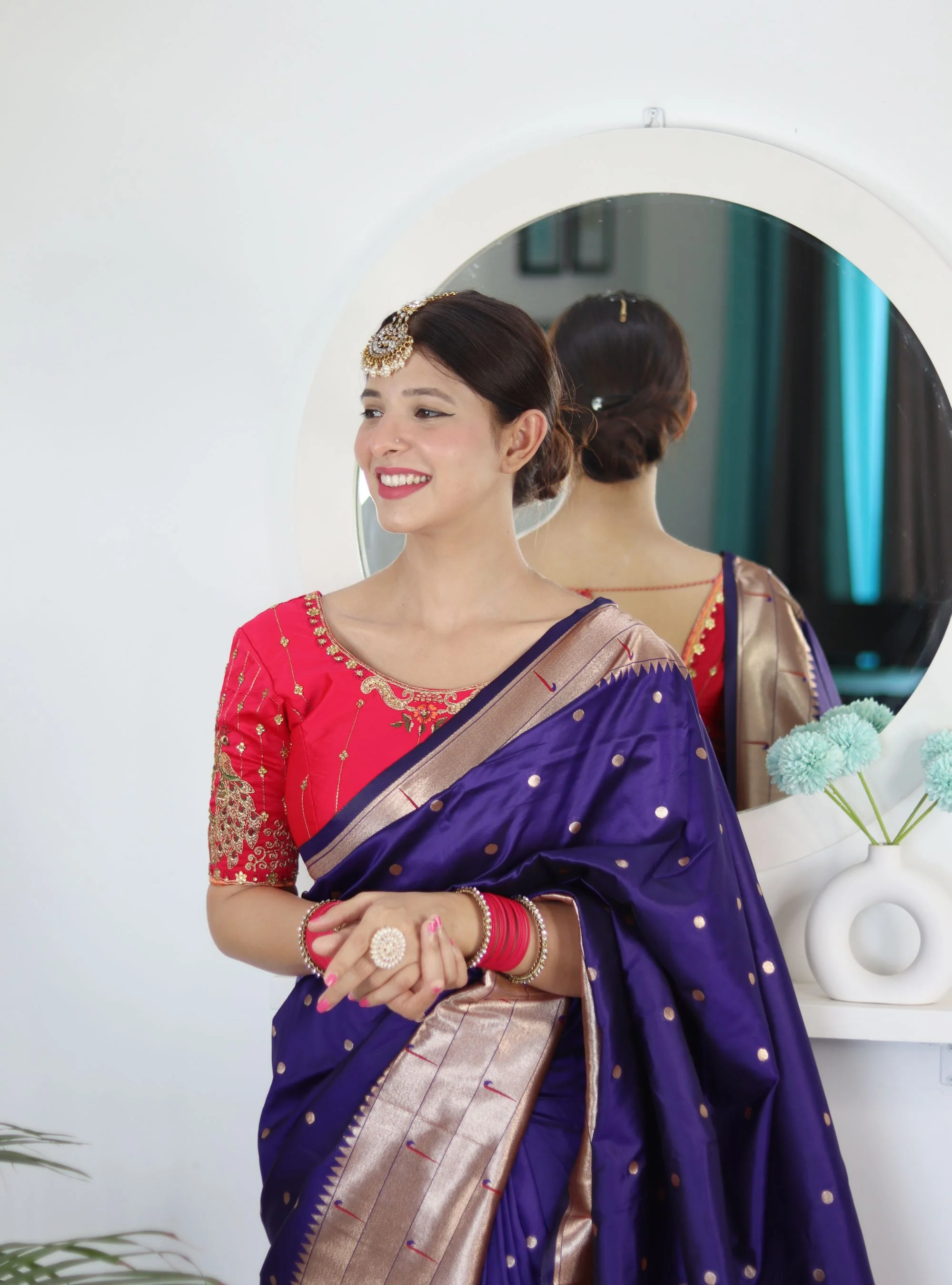 Deserving Navy Blue Paithani Silk Saree With Appealing Blouse Piece - Image 5