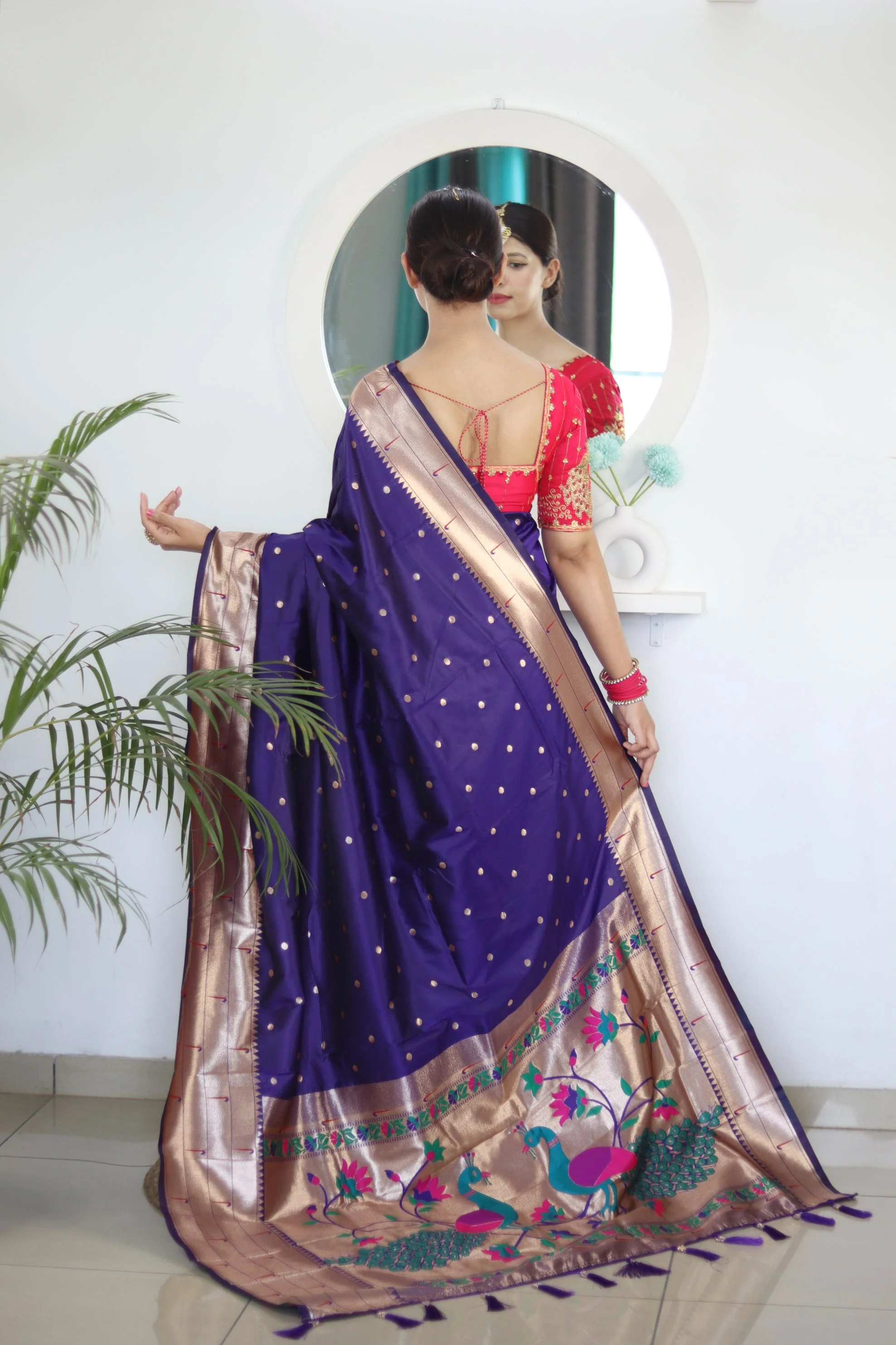 Deserving Navy Blue Paithani Silk Saree With Appealing Blouse Piece - Image 6