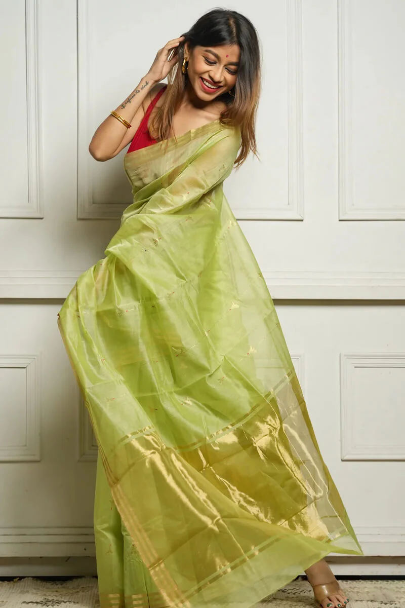 Deserving Pista Cotton Silk Saree With Demesne Blouse Piece - Image 5