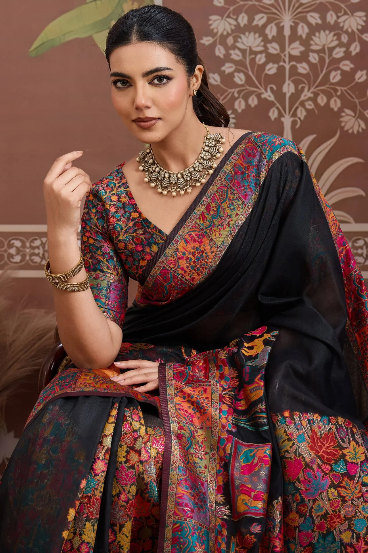 Designer Black Pashmina saree With Enticing Blouse Piece - Image 2