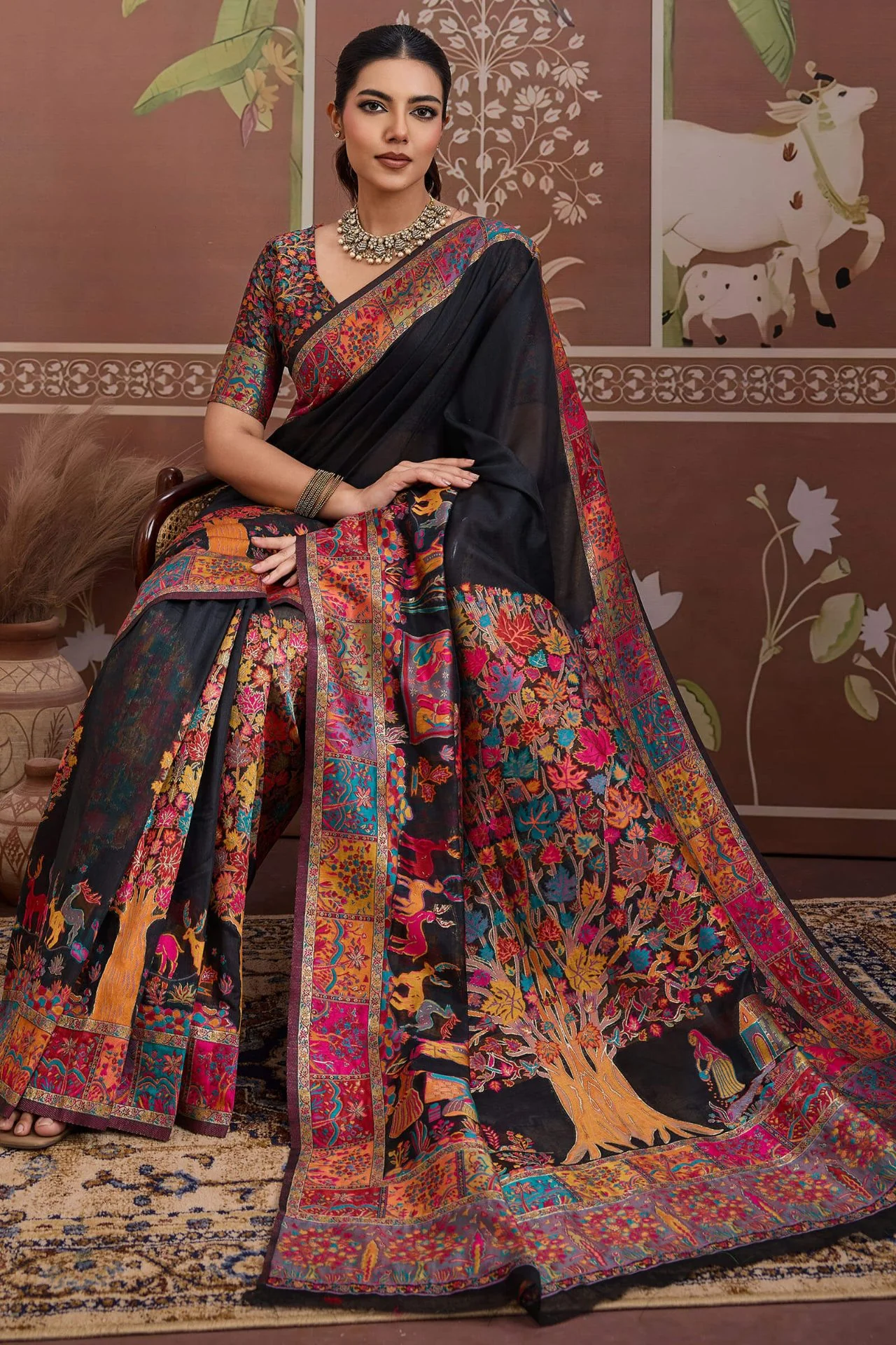 Designer Black Pashmina saree With Enticing Blouse Piece - Image 5