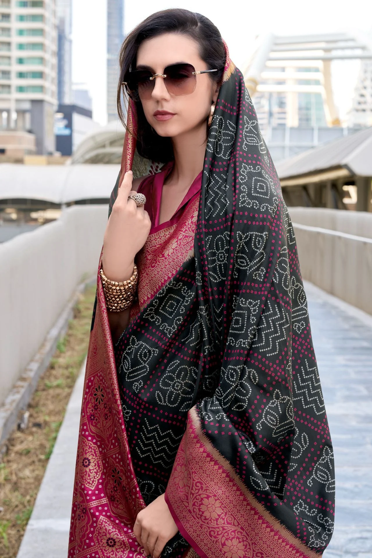 Designer Black Soft Banarasi Silk Saree With Glittering Blouse Piece - Image 2