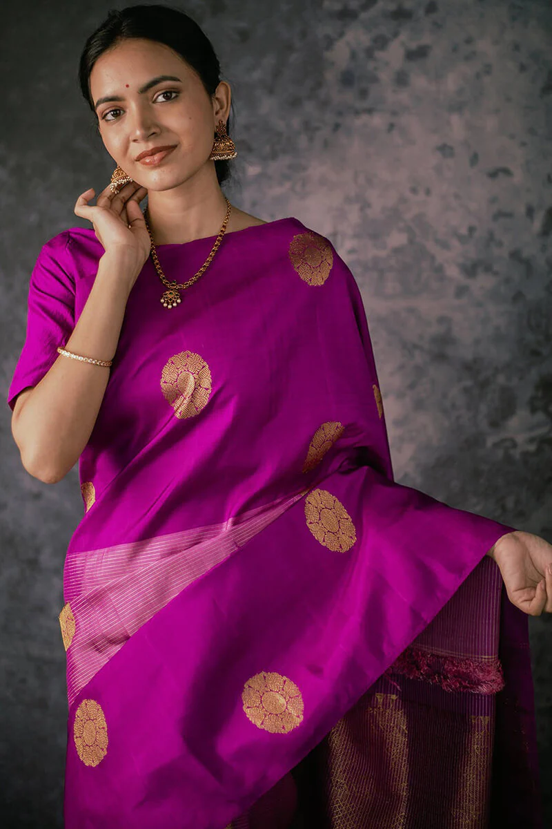 Designer Magenta Soft Silk Saree With Sensational Blouse Piece - Image 4