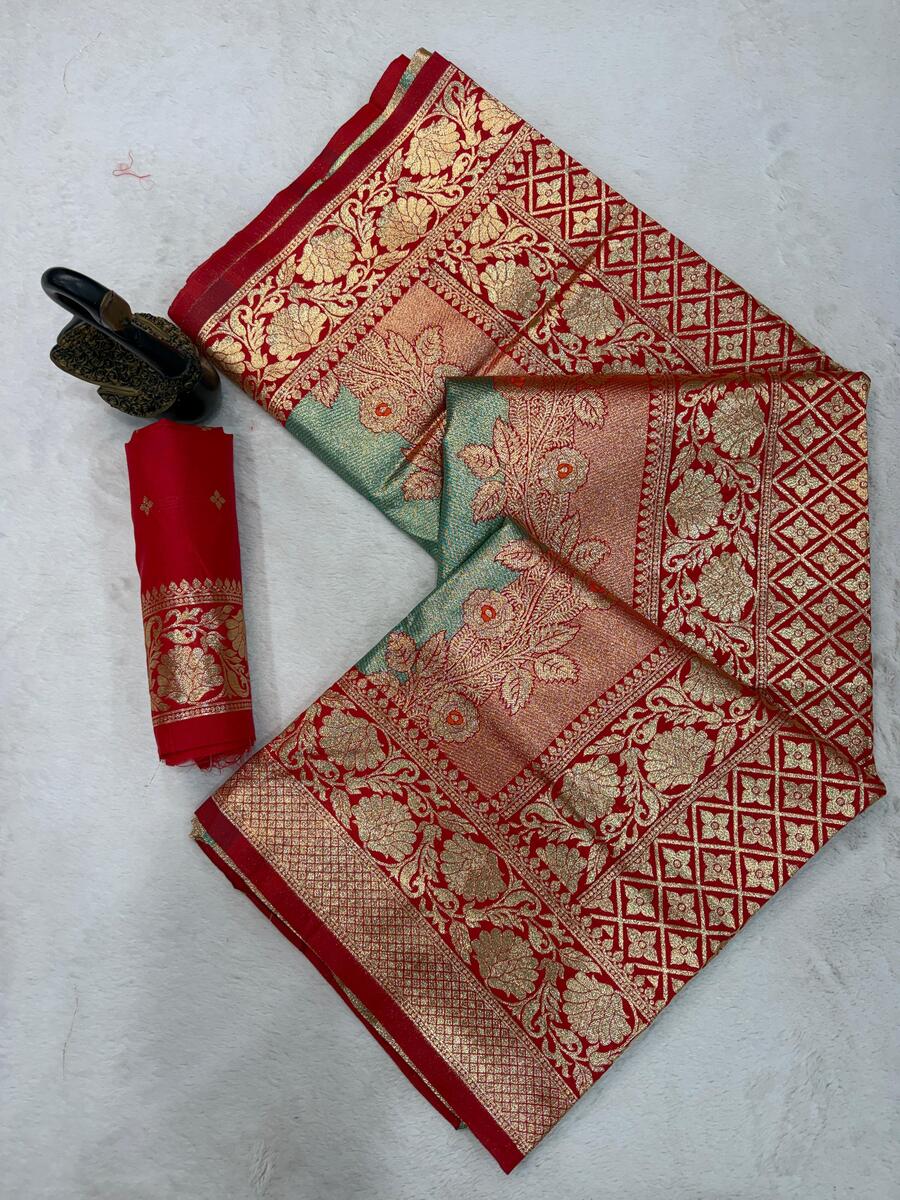 Designer Multicolor Pure Zari Weaving Banarasi Silk Saree With Demesne Blouse Piece - Image 2