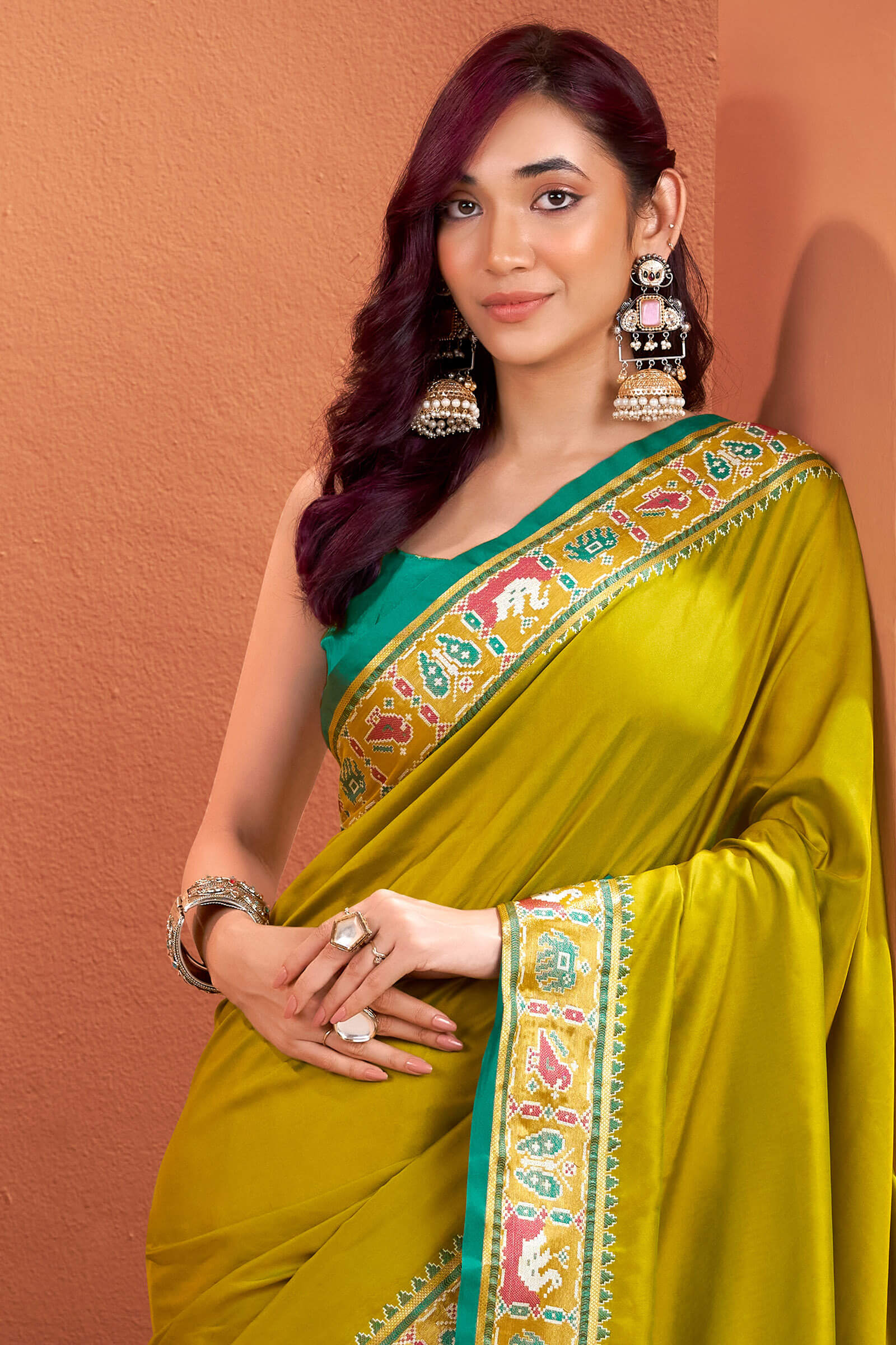 Designer Mustard Patola Silk Saree with Entrancing Blouse Piece - Image 2