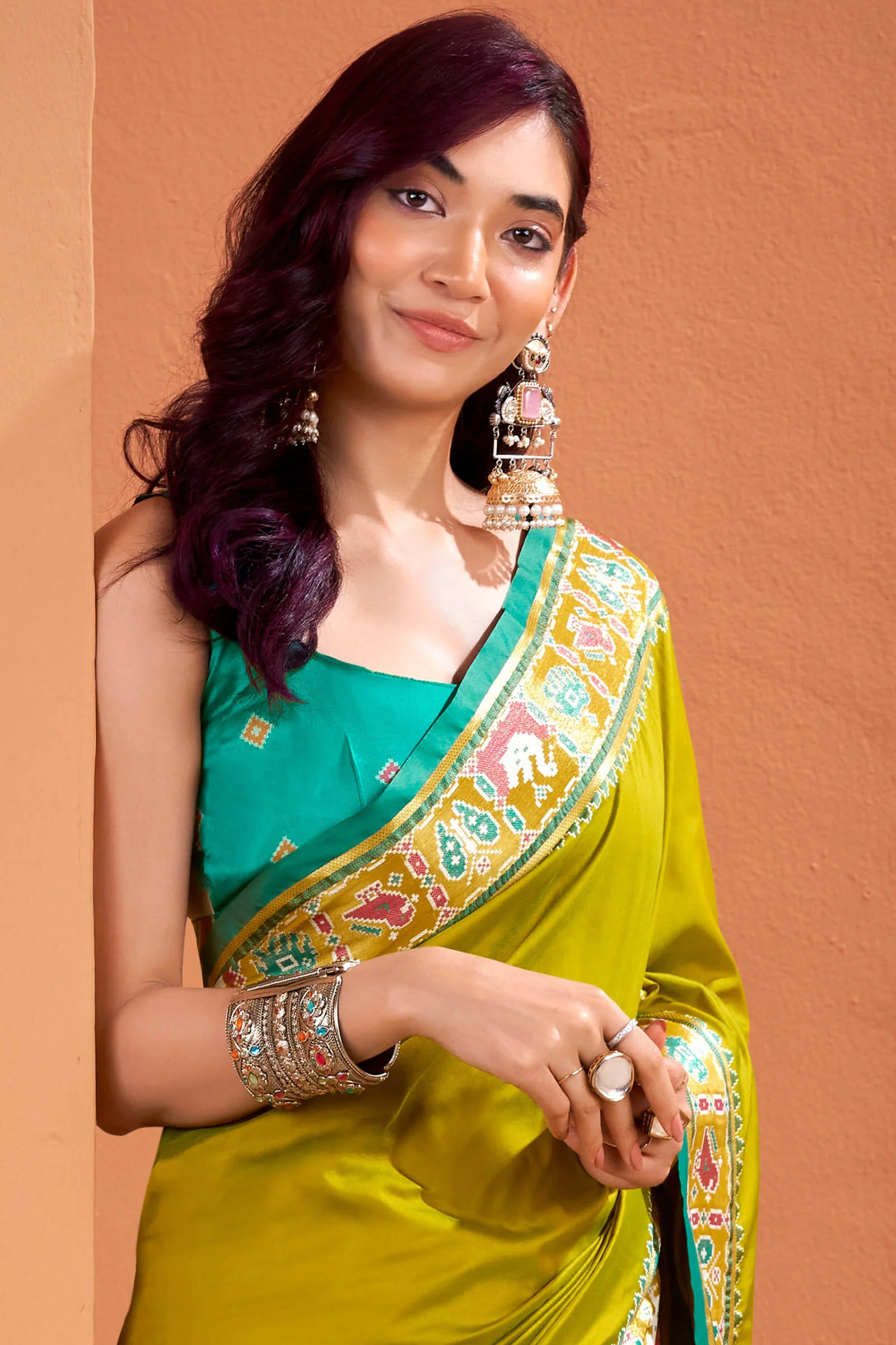 Designer Mustard Patola Silk Saree with Entrancing Blouse Piece - Image 5