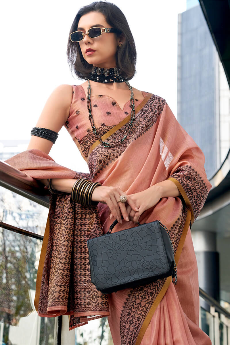 Designer Pink Cotton Silk Saree With Surreptitious Blouse Piece - Image 2