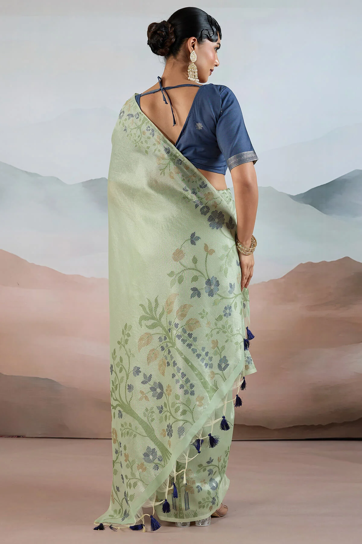 Designer Pista Soft Banarasi Tissue Silk Saree With Exquisite Blouse Piece - Image 5