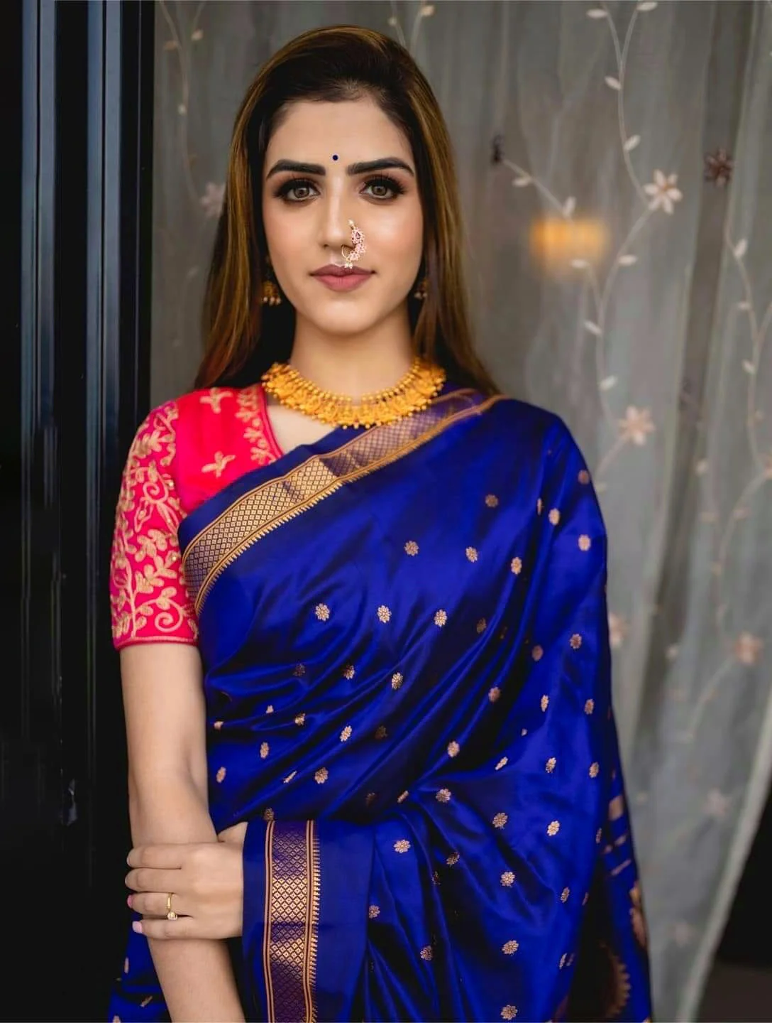 Designer Royal Blue Paithani Silk Saree With Flameboyant Blouse Piece - Image 2