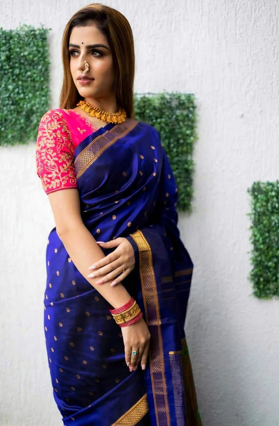 Designer Royal Blue Paithani Silk Saree With Flameboyant Blouse Piece - Image 3