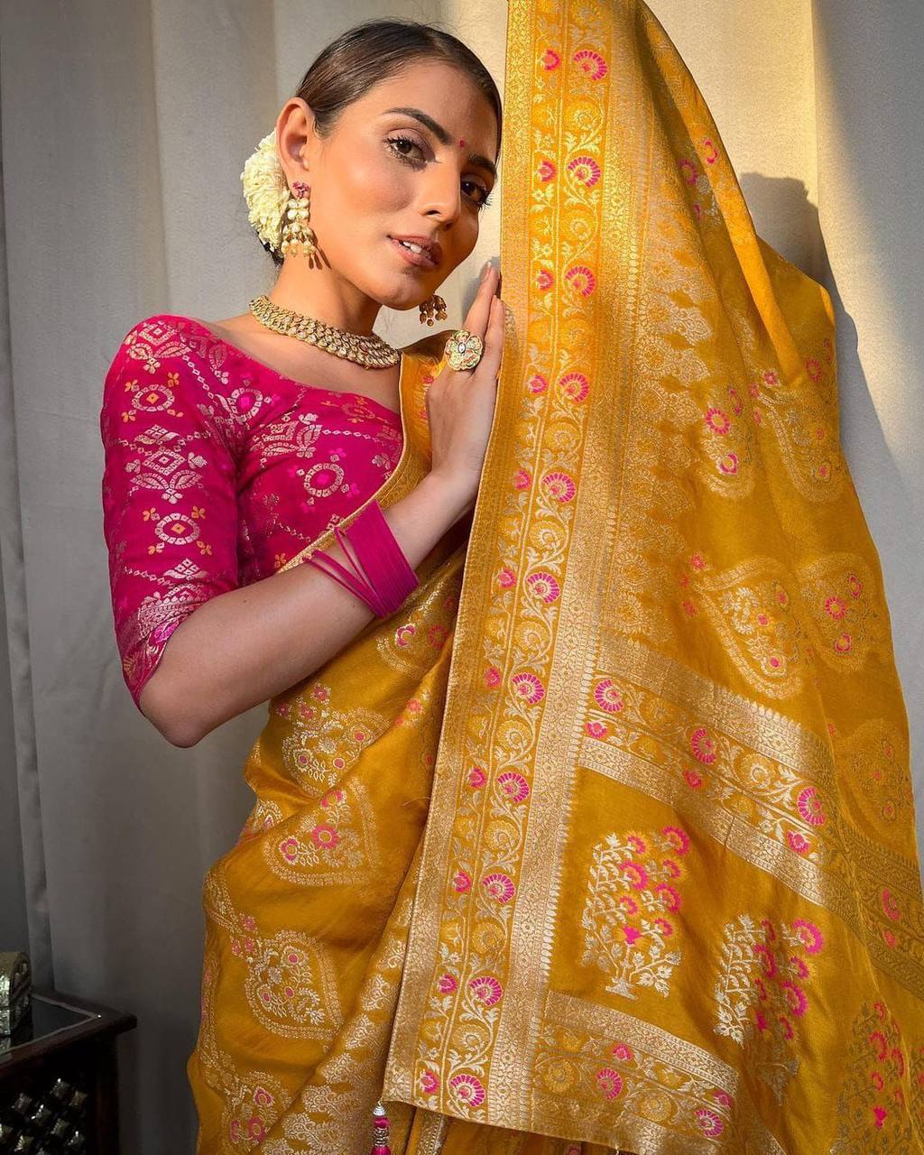 Desirable Yellow Soft Silk Saree With Classic Blouse Piece - Image 2