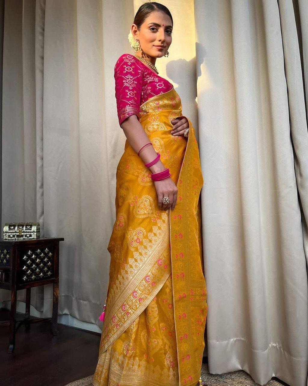 Desirable Yellow Soft Silk Saree With Classic Blouse Piece - Image 3