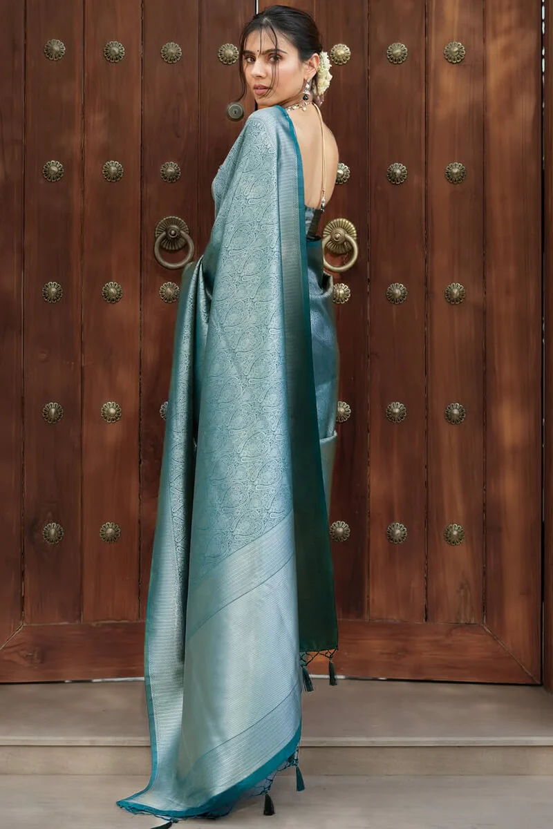 Desiring Rama Soft Silk Saree With Staggering Blouse Piece - Image 5