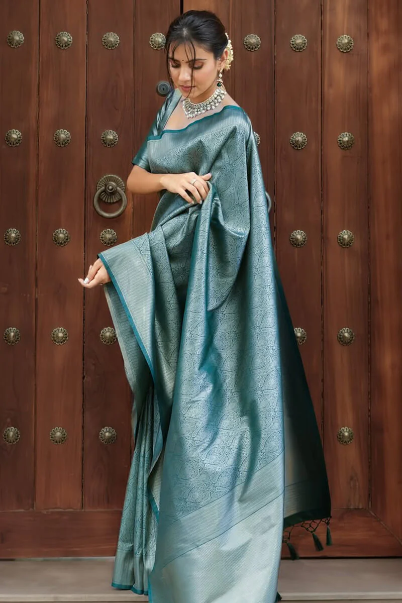 Desiring Rama Soft Silk Saree With Staggering Blouse Piece - Image 6