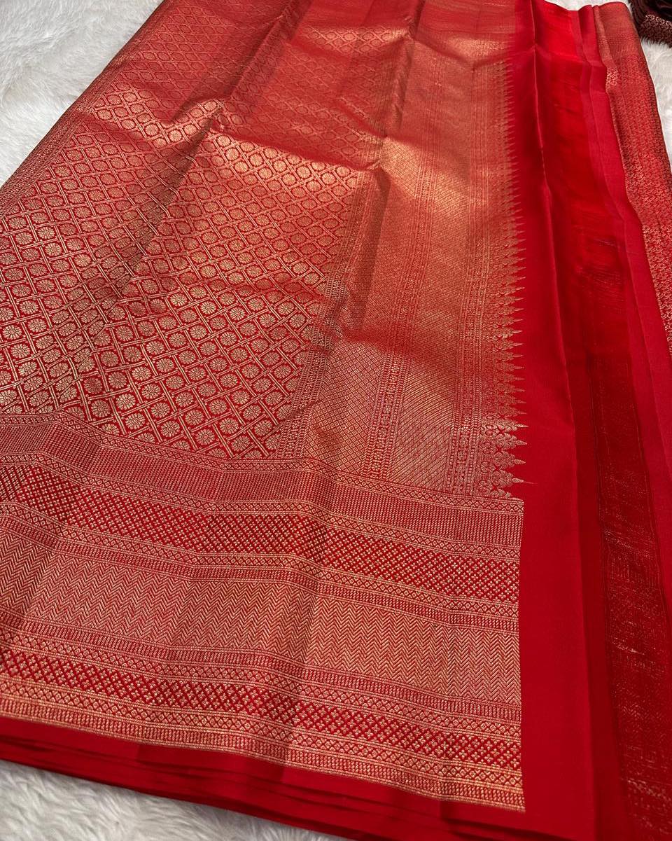 Desiring Red Soft Banarasi Silk Saree With Mesmeric Blouse Piece - Image 2