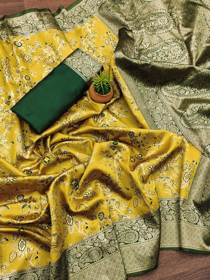 Desiring Yellow Soft Silk Saree With Blissful Blouse Piece - Image 3