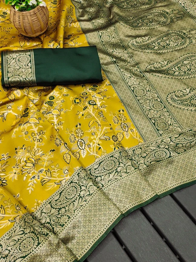 Desiring Yellow Soft Silk Saree With Blissful Blouse Piece - Image 5