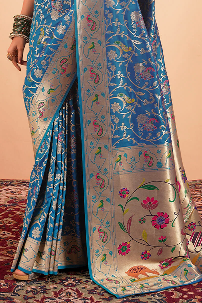 Desuetude Blue Paithani Silk Saree With Tempting Blouse Piece - Image 3