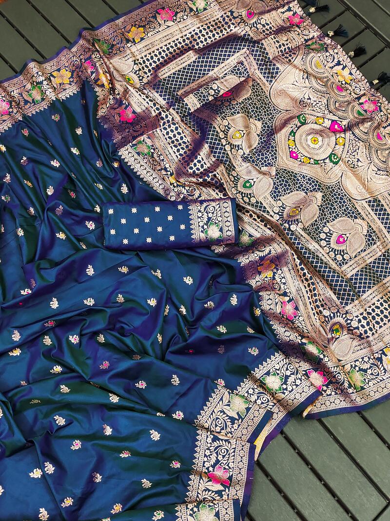 Desuetude Blue Soft Banarasi Silk Saree With Evocative Blouse Piece - Image 3