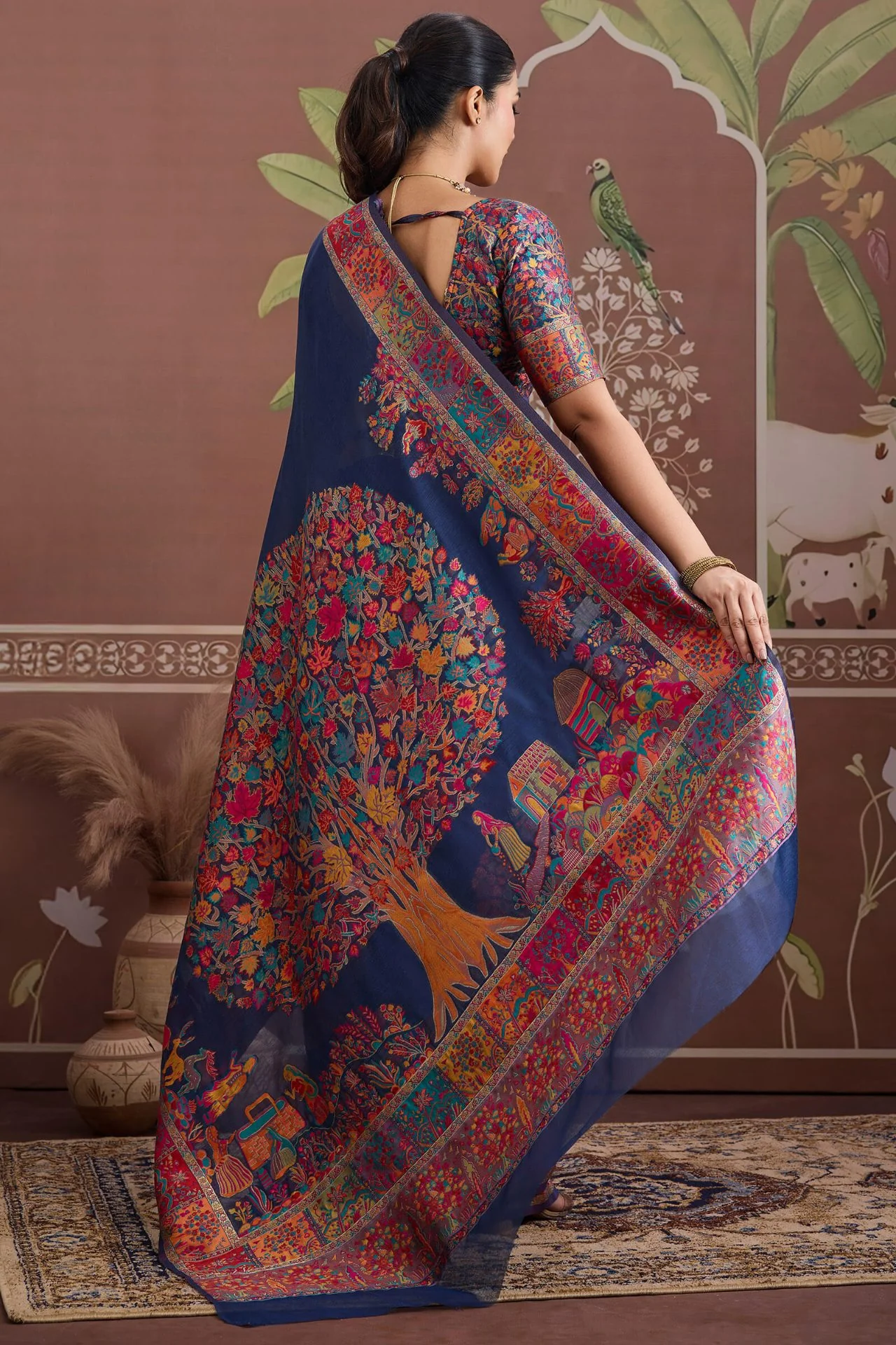 Desuetude Navy Blue Pashmina saree With Majestic Blouse Piece - Image 6