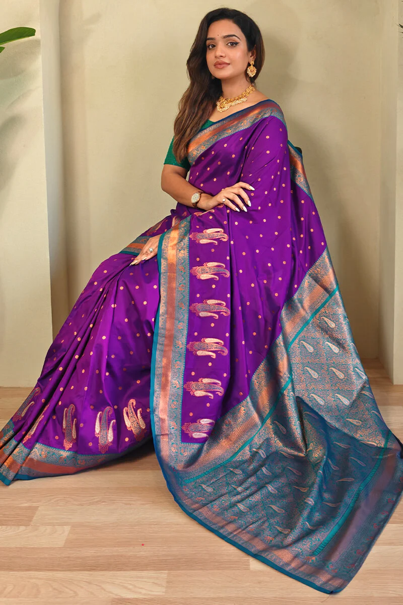 Desuetude Purple Soft Banarasi Silk Saree With Beauteous Blouse Piece - Image 2
