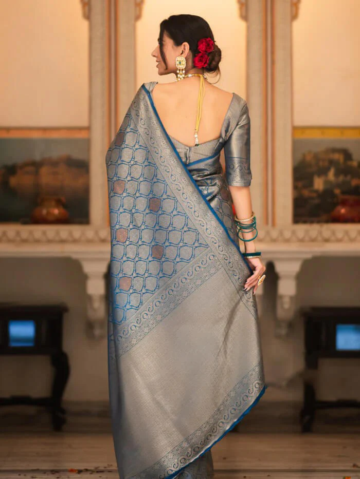 Desultory Blue Soft Silk Saree With Admirable Blouse Piece - Image 7