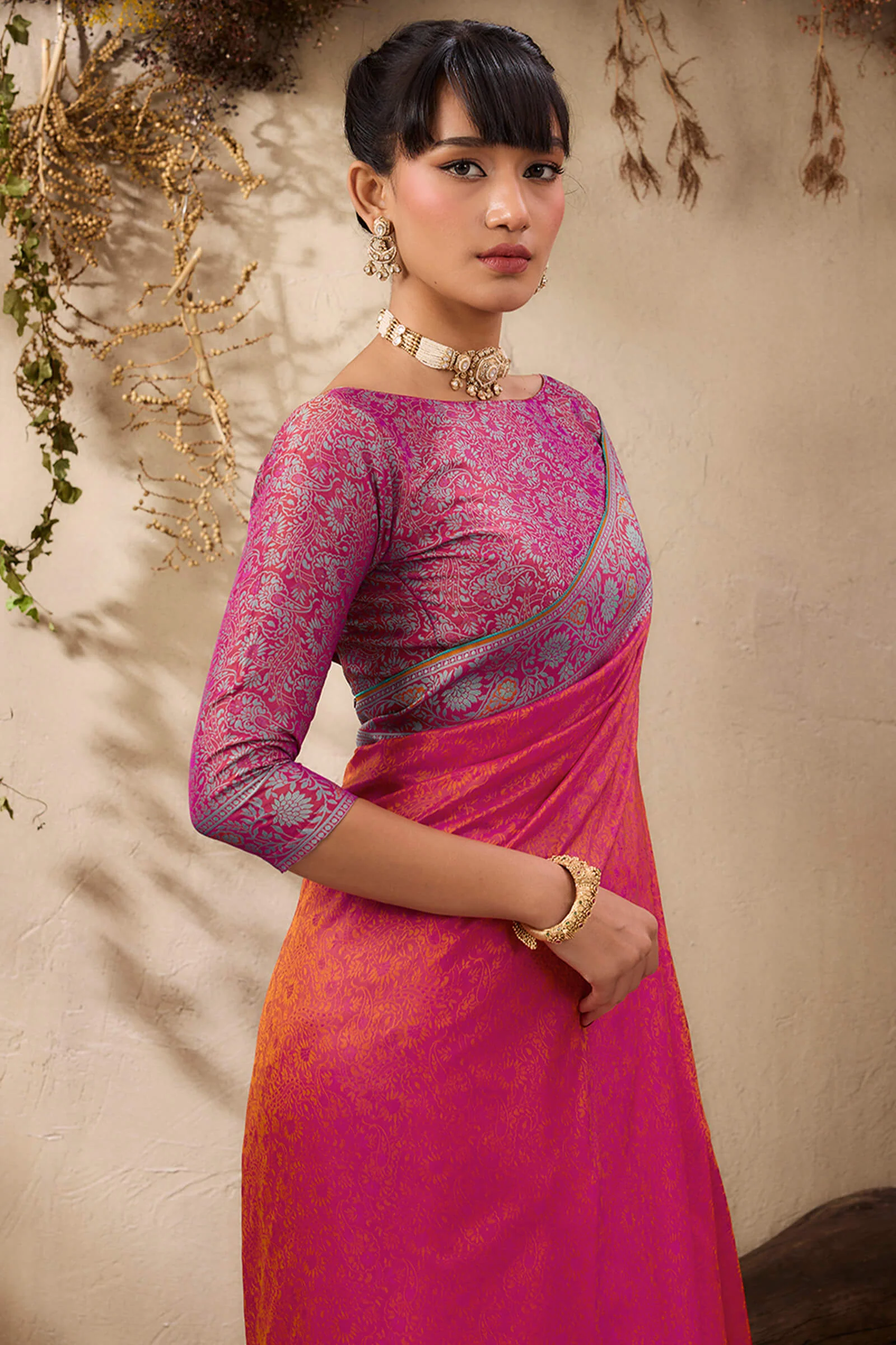 Desultory Dark Pink Kanjivaram Silk Saree With Adorable Blouse Piece - Image 2