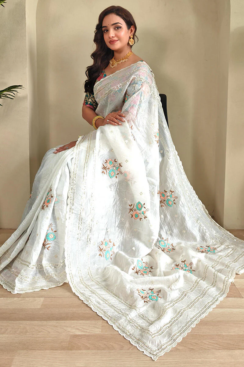 Desultory Off White Embroidery Work Organza Silk Saree With Wonderful Blouse Piece - Image 2