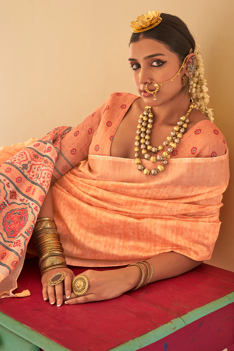 Desultory Peach Cotton Silk Saree With Enthralling Blouse Piece - Image 2