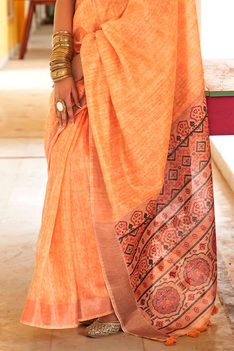 Desultory Peach Cotton Silk Saree With Enthralling Blouse Piece - Image 3