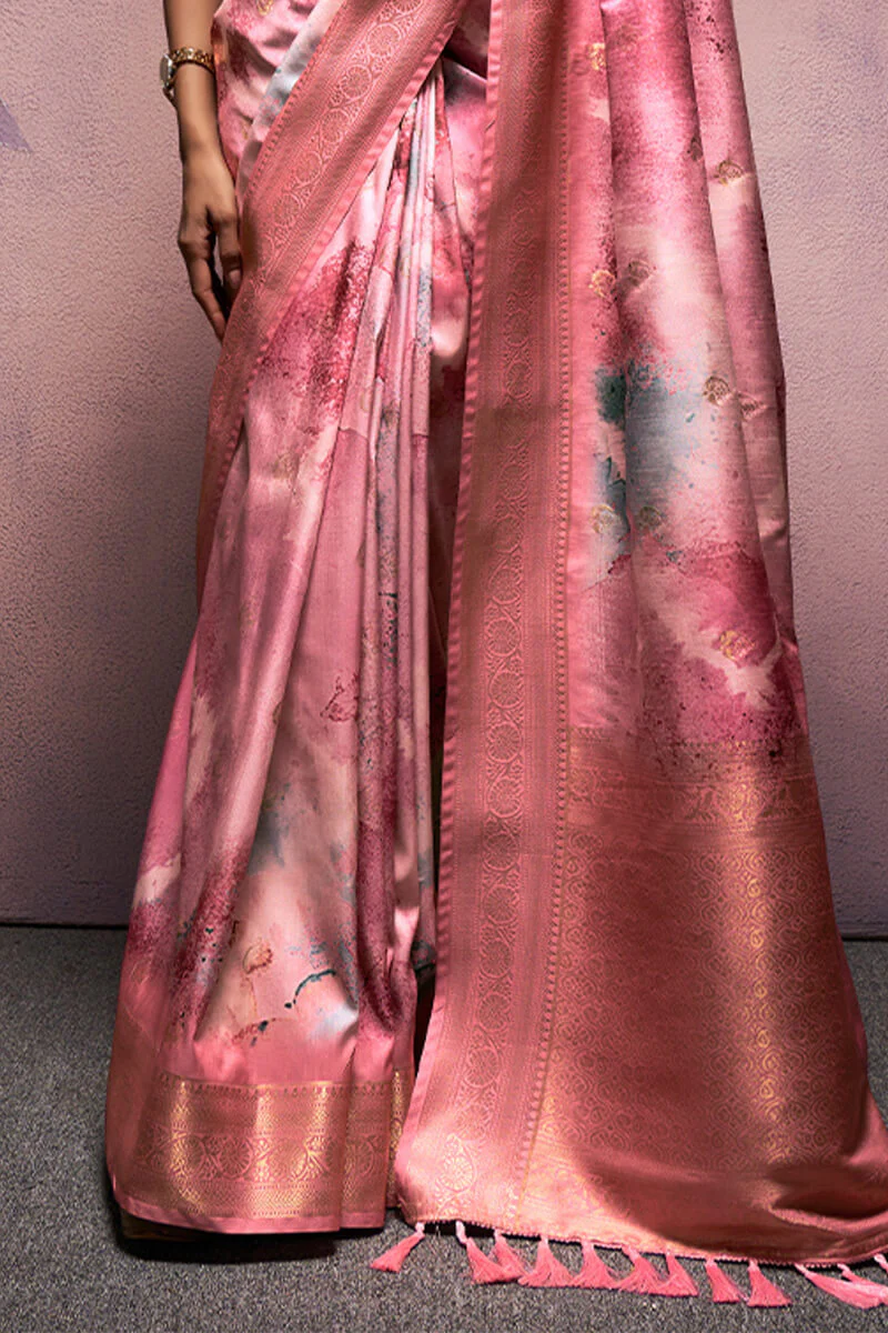 Desultory Pink Digital Printed Soft Silk Saree With Eloquence Blouse Piece - Image 3