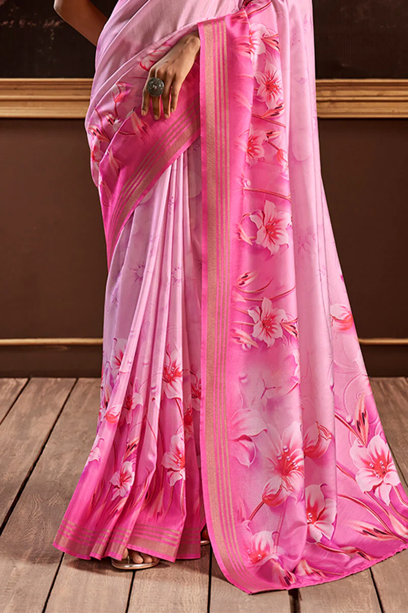 Devastating Baby Pink Digital Printed Soft Silk Saree With Demure Blouse Piece - Image 3