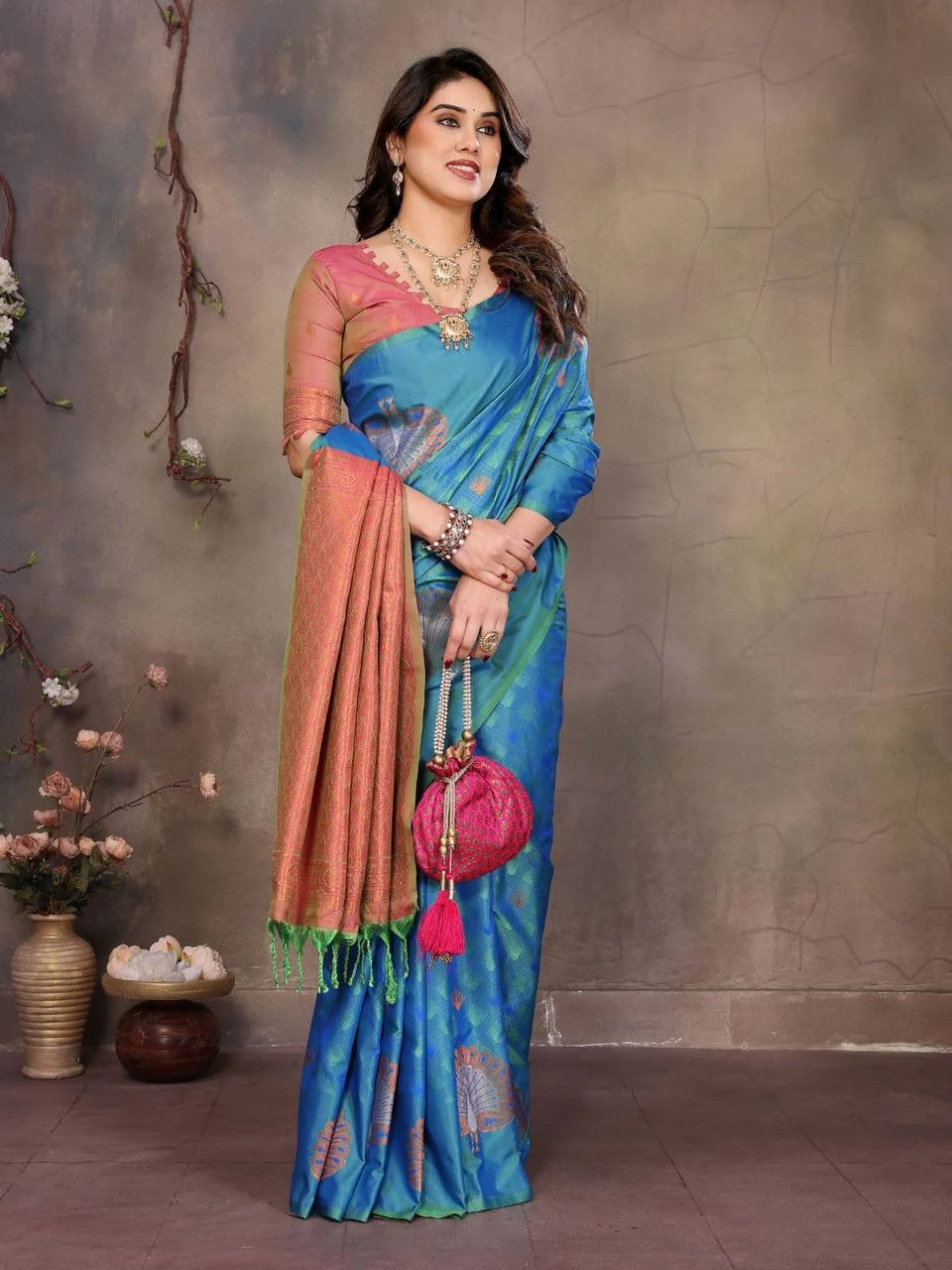 Devastating Blue Soft Banarasi Silk Saree With Majesty Blouse Piece - Image 3