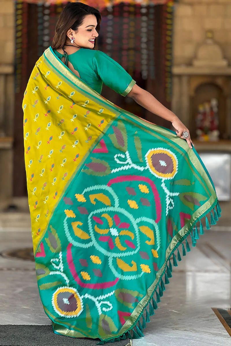 Devastating Mehndi Soft Banarasi Silk Saree With Twirling Blouse Piece - Image 4