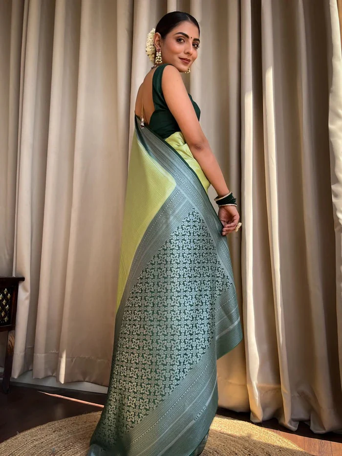 Devastating Pista Soft Silk Saree With Nemesis Blouse Piece - Image 6