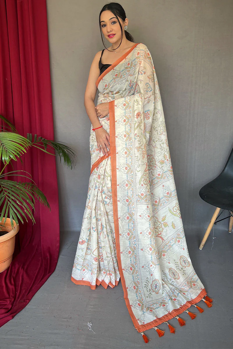 Devastating White Cotton Silk Saree With Radiant Blouse Piece