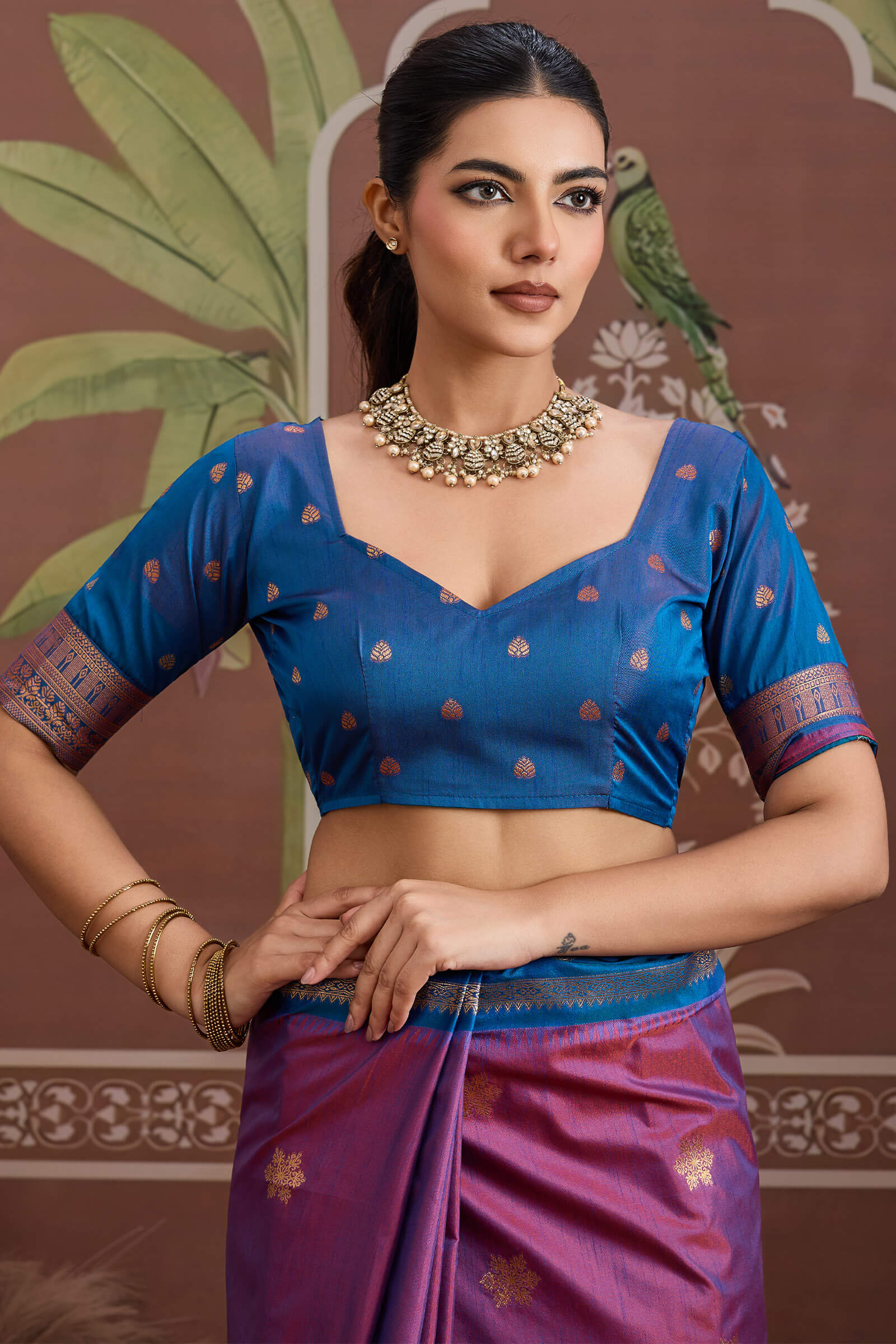 Diaphanous Lavender Banarasi Tussar Silk Saree With Vestigial Blouse Piece - Image 4