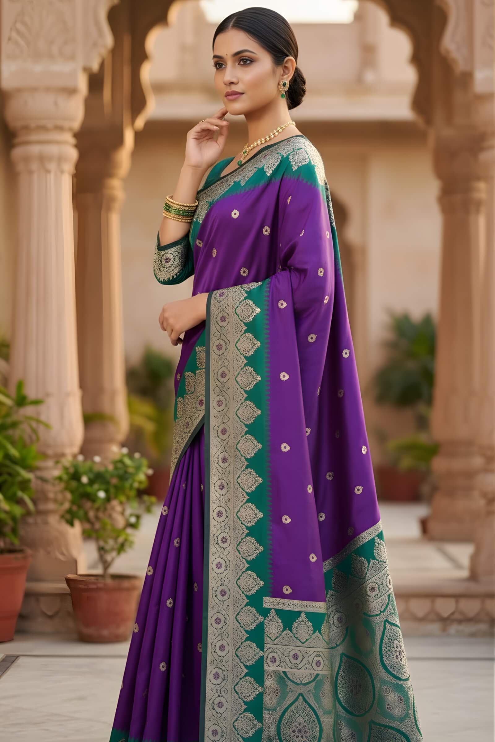 Diaphanous Purple Pure Zari Weaving Banarasi Silk Saree With Amazing Blouse Piece - Image 2