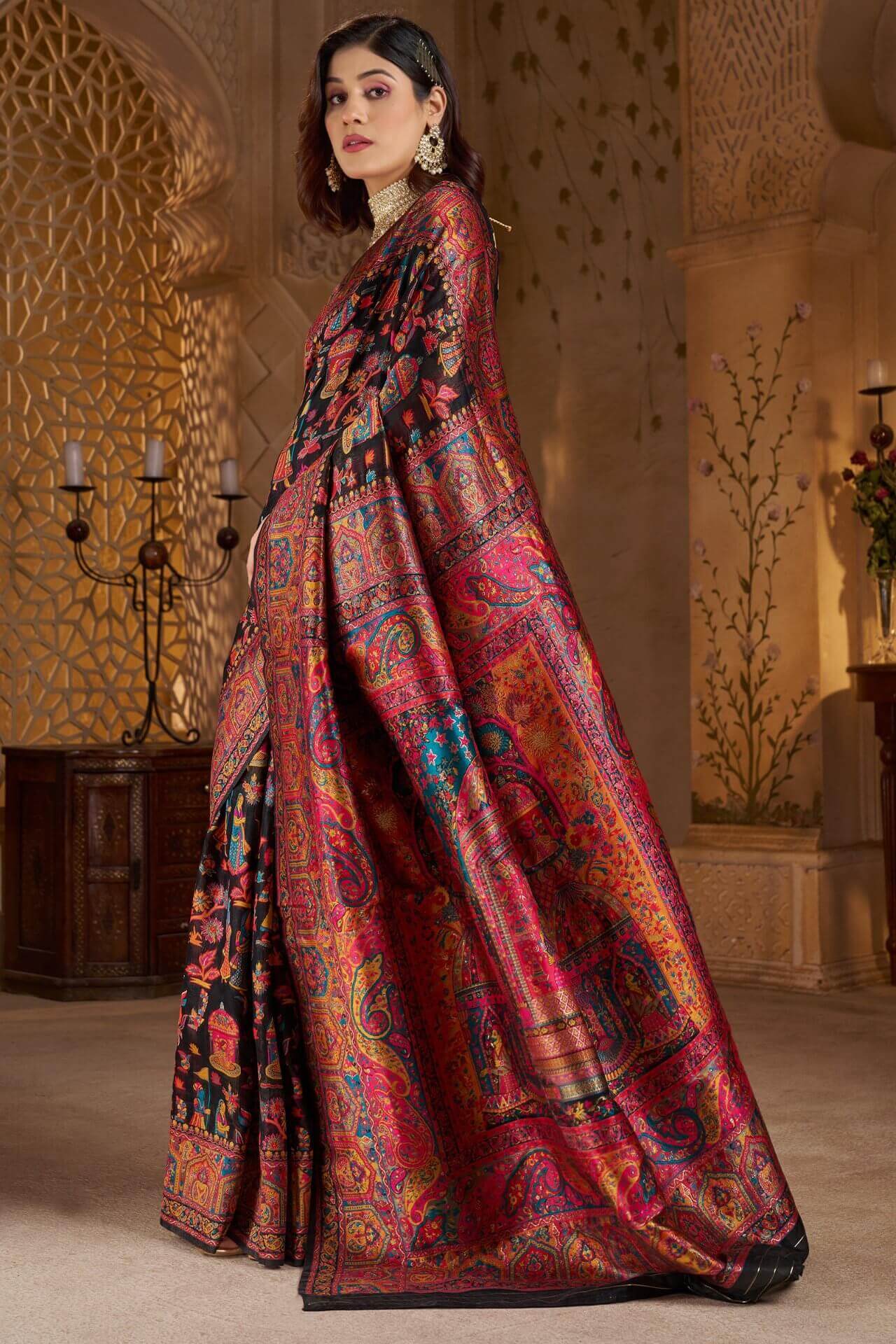 Dissemble Black Pashmina Saree With Forbearance Blouse Piece - Image 4