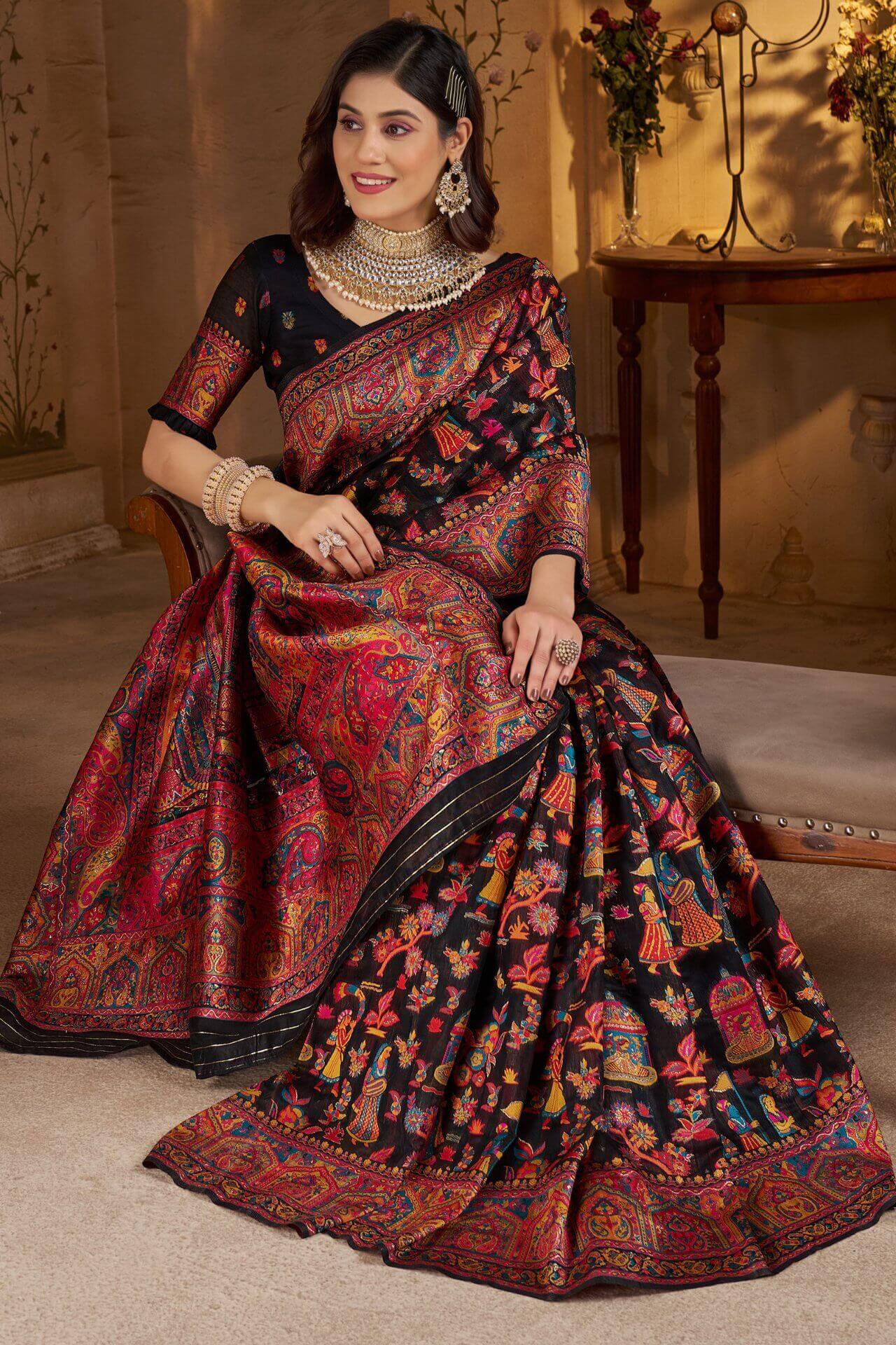 Dissemble Black Pashmina Saree With Forbearance Blouse Piece - Image 5