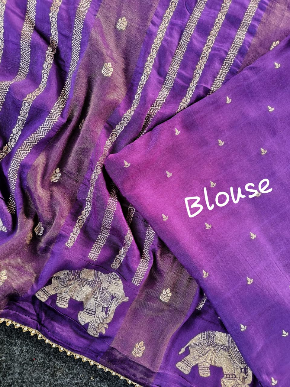 Dissemble Purple Banarasi Georgette Silk Saree With Magnetic Blouse Piece - Image 5