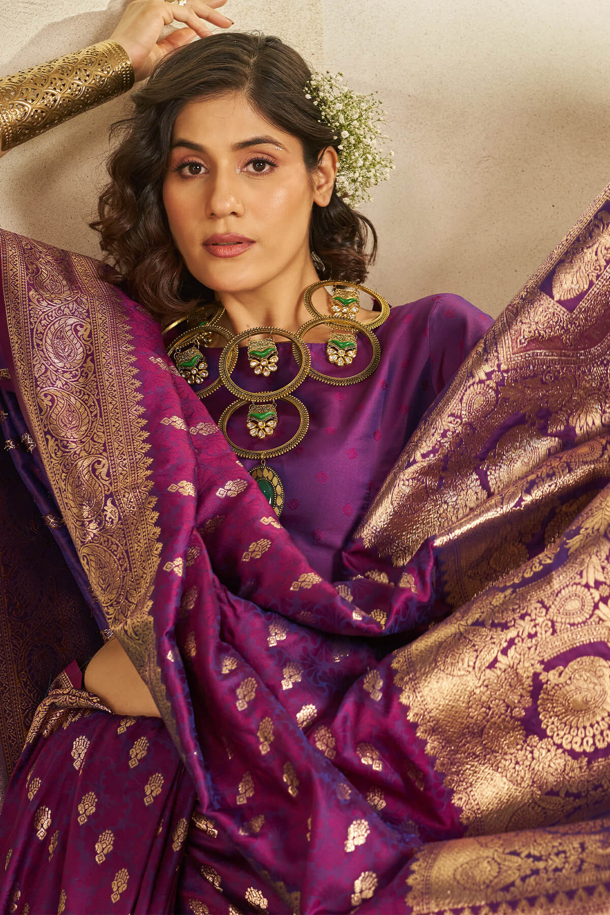 Dissemble Purple Pure Zari Weaving Banarasi Silk Saree With Majestic Blouse Piece - Image 4