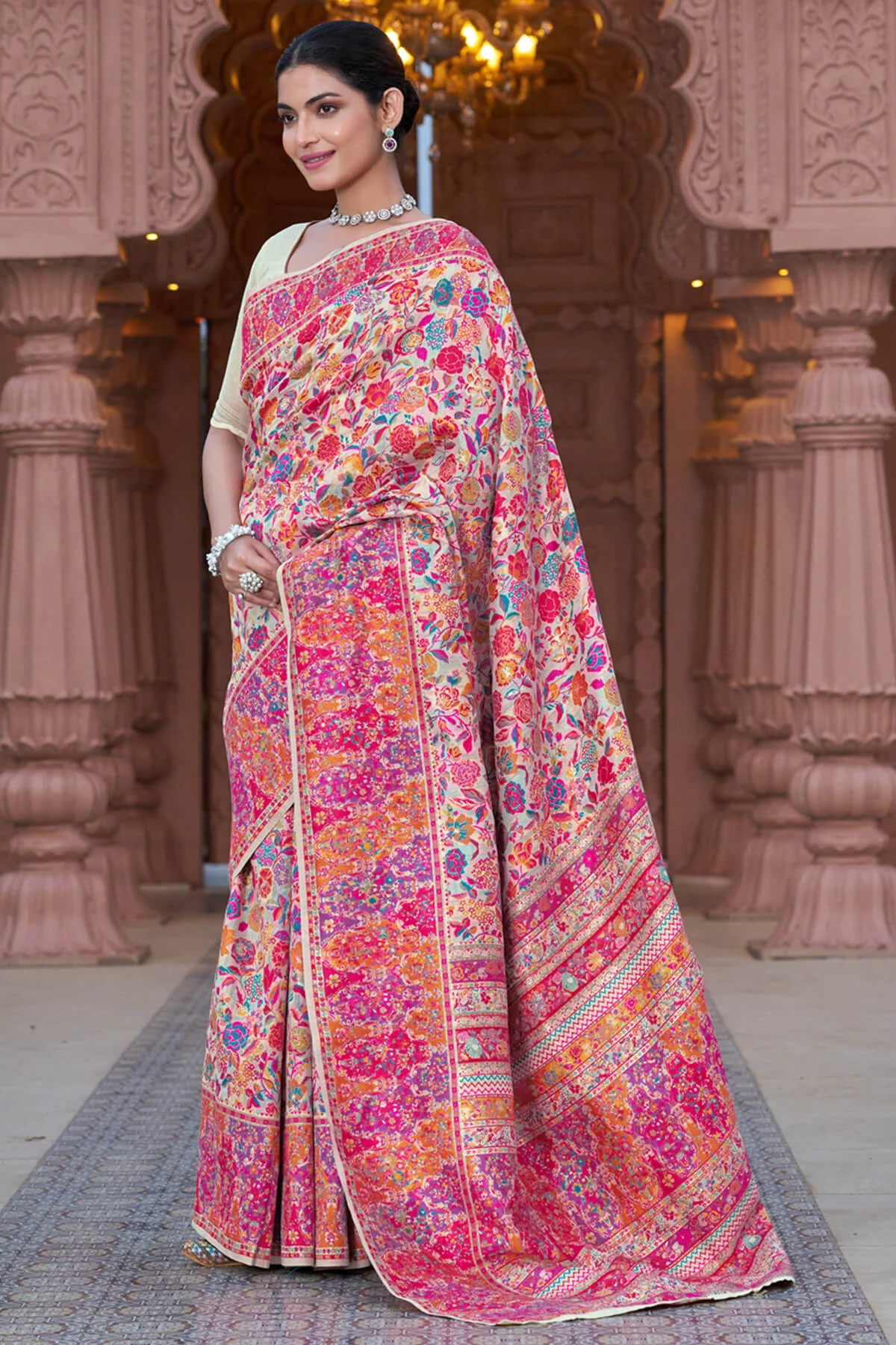 Divine Beige Pashmina Saree With Dulcet Blouse Piece - Image 3