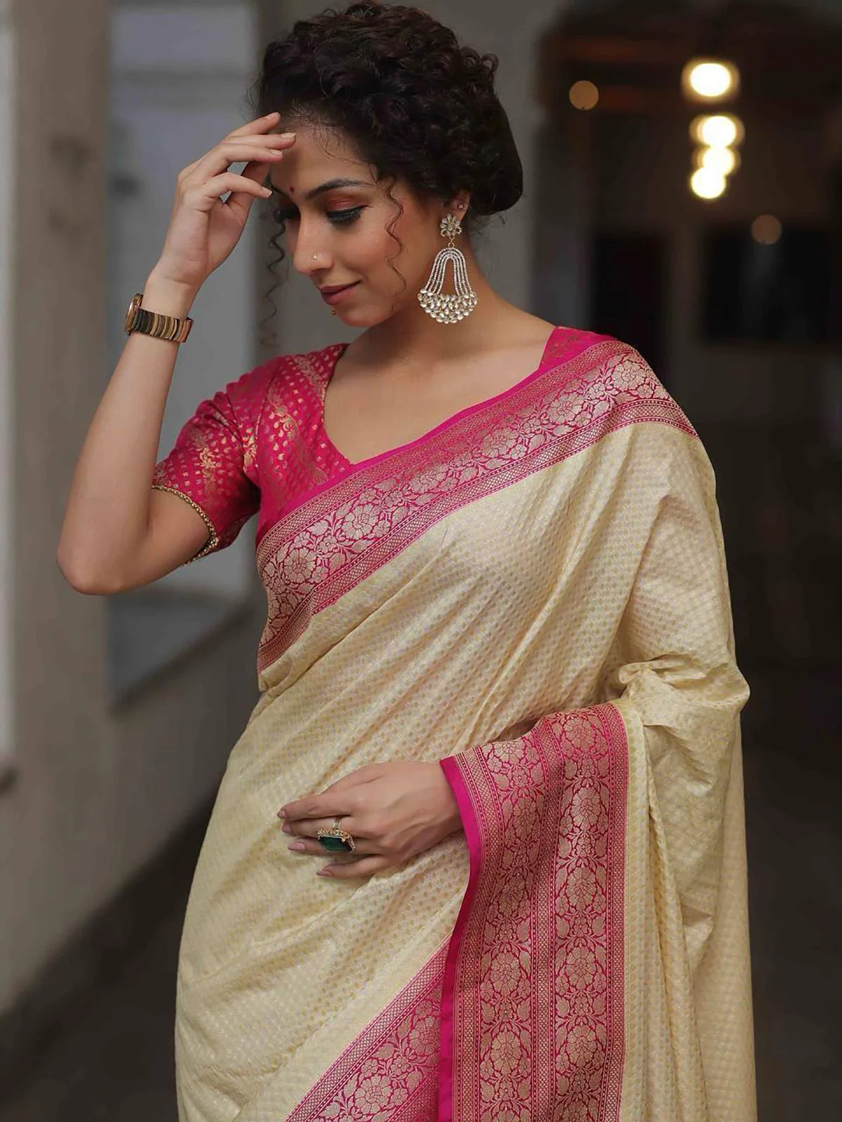 Divine Beige Soft Silk Saree With Marvellous Blouse Piece - Image 2