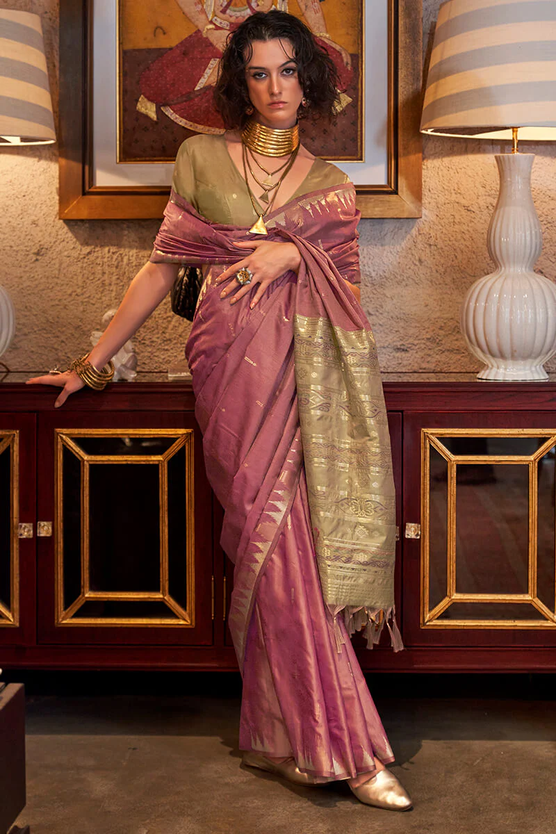 Divine Pink Soft Banarasi Silk Saree With Effervescent Blouse Piece - Image 2