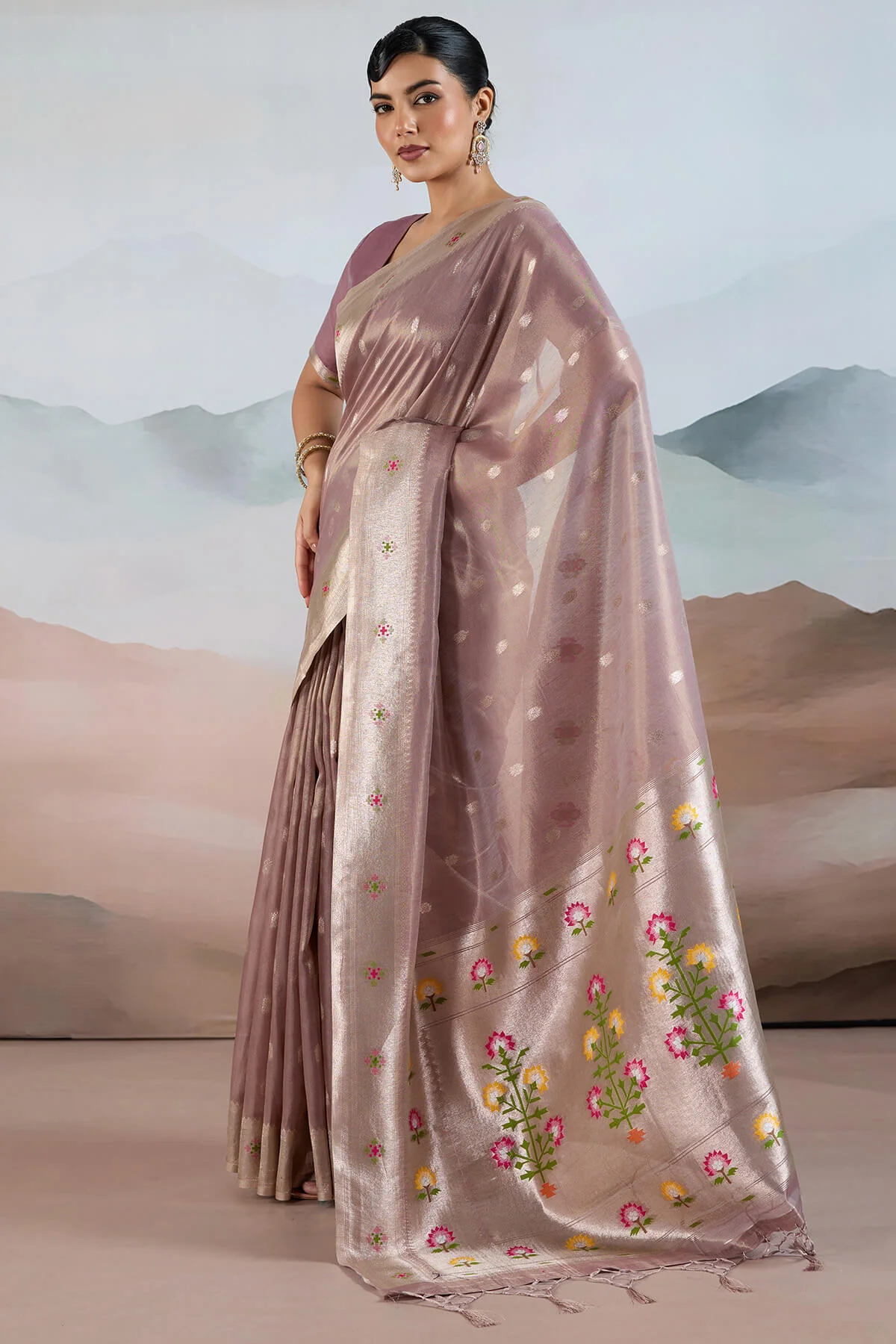 Dulcet Lavender Paithani Pure Tissue Silk Saree With Susurrous Blouse Piece - Image 3