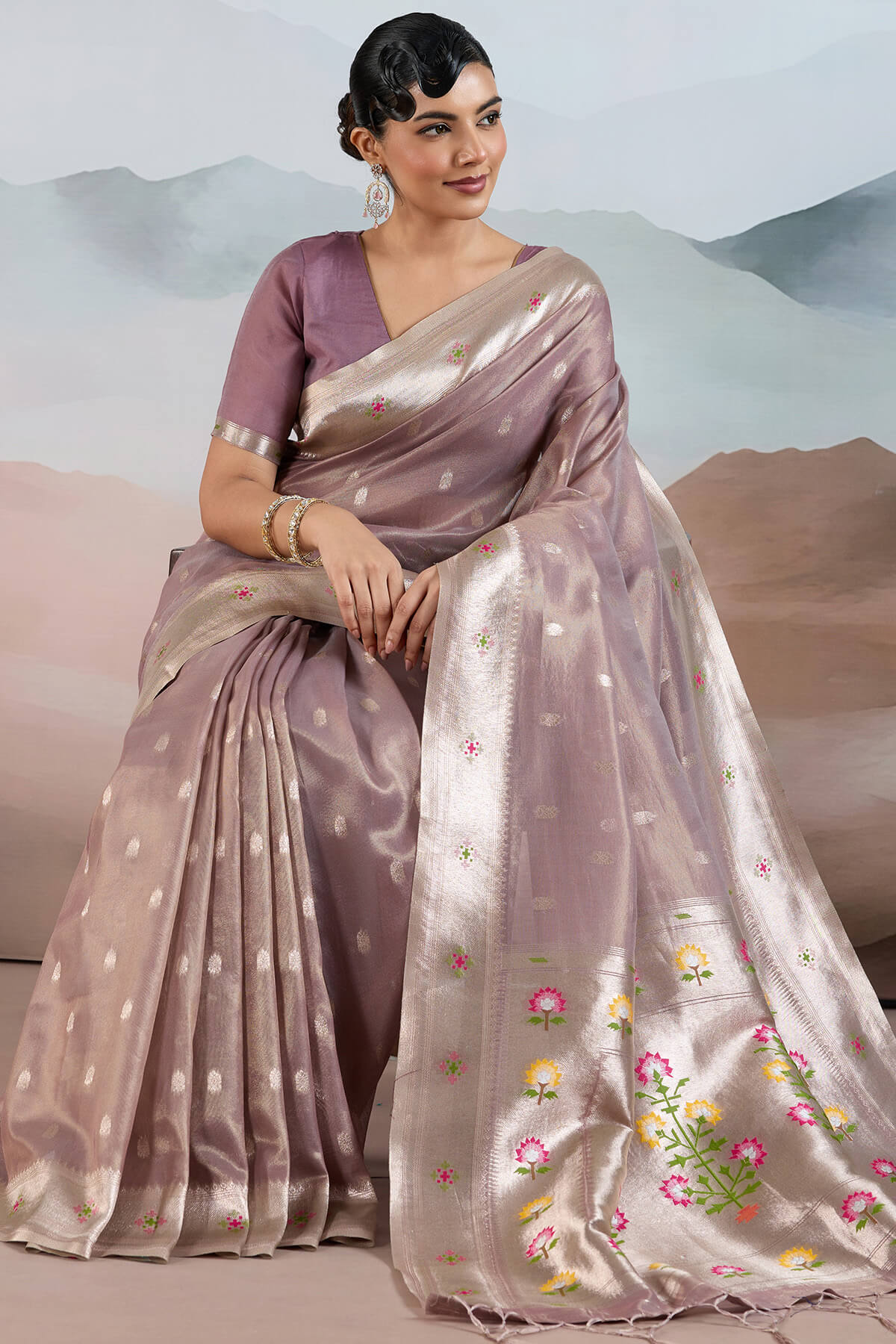 Dulcet Lavender Paithani Pure Tissue Silk Saree With Susurrous Blouse Piece - Image 5