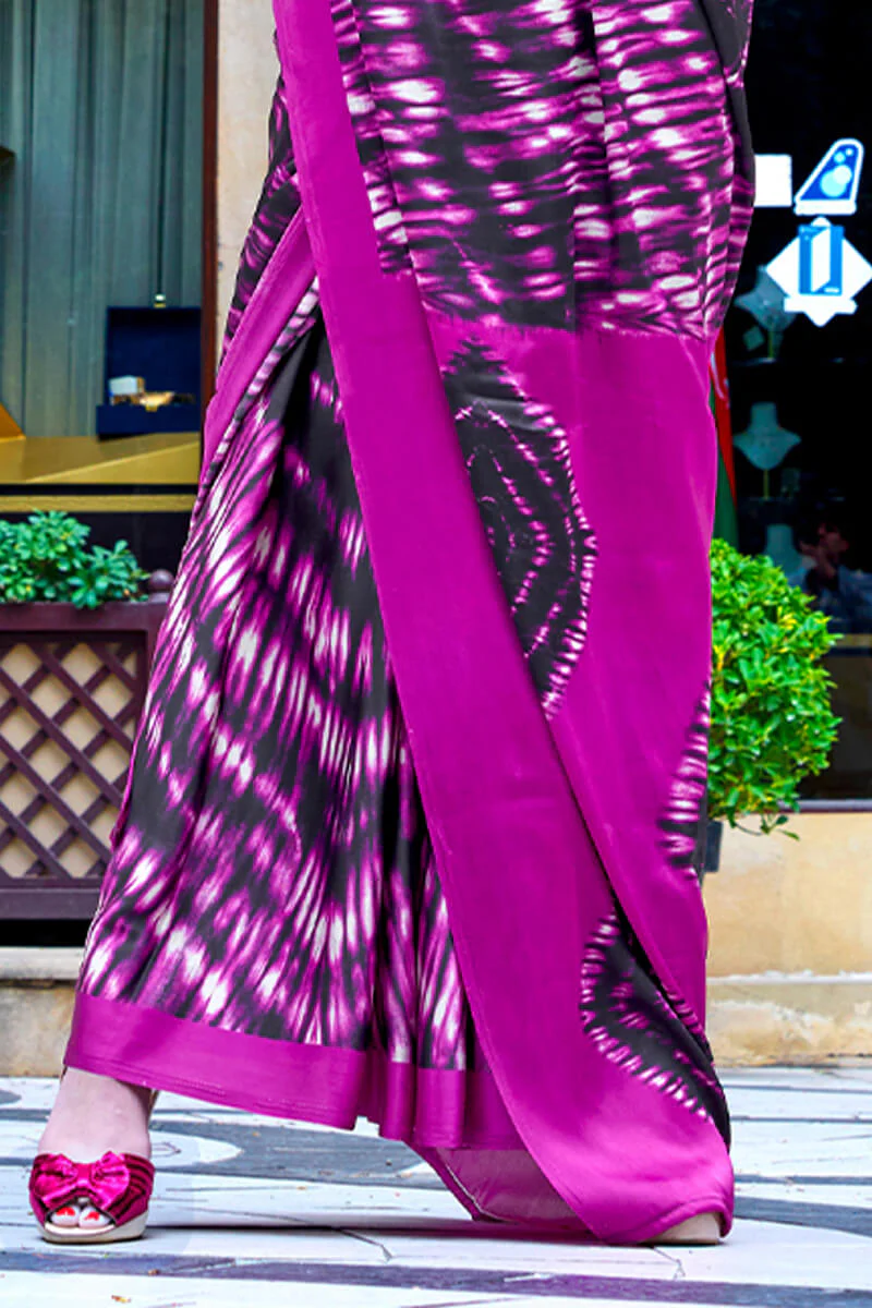 Dulcet Purple Digital Printed Satin Silk Saree With Ethereal Blouse Piece - Image 4