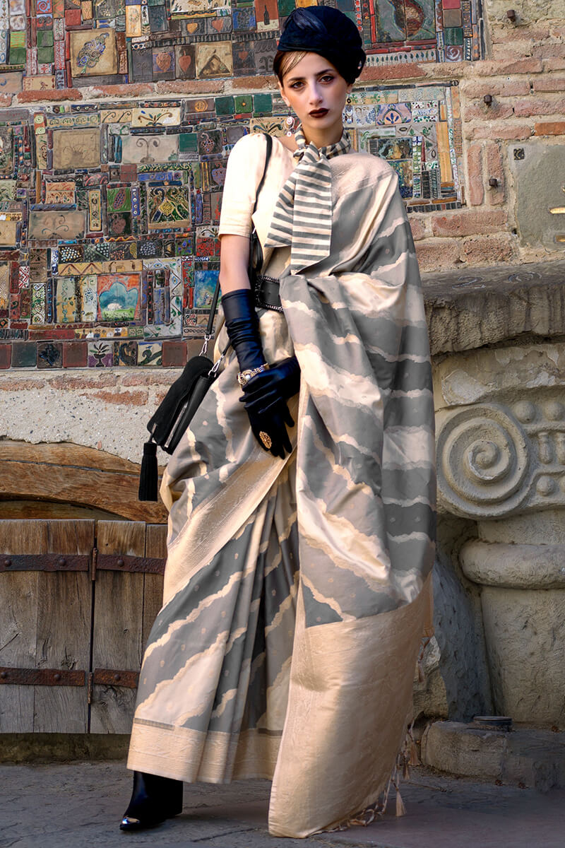 Ebullience Beige Soft Banarasi Silk Saree With Divine Blouse Piece - Image 2